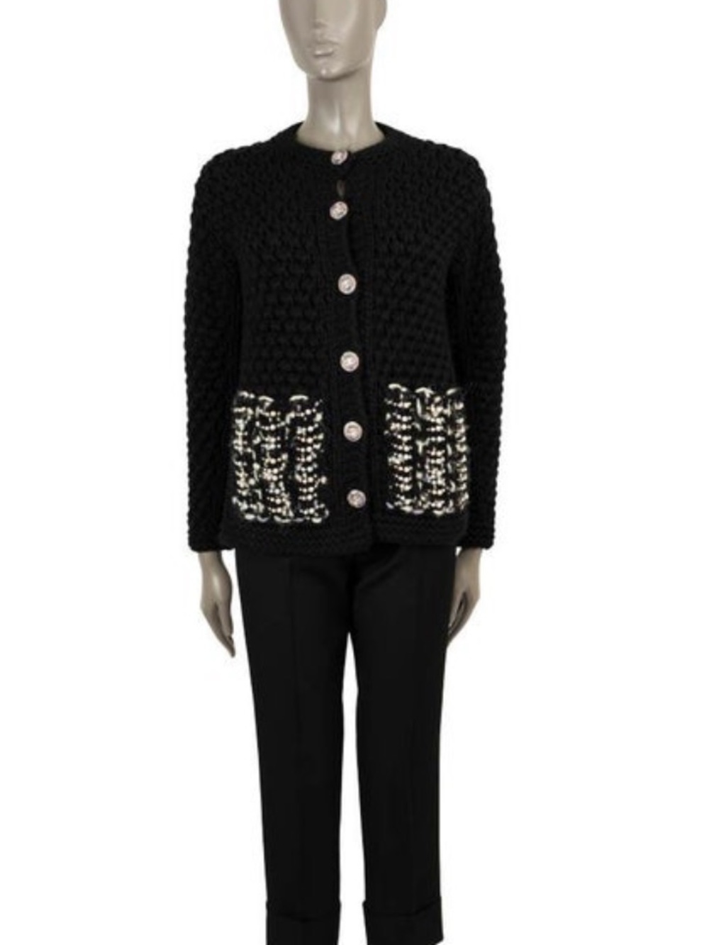 CHANEL black wool 2022 22A FLORENCE PEARL KNIT Jacket black&multicolor sz 36 NWT - Picture 3 of 16